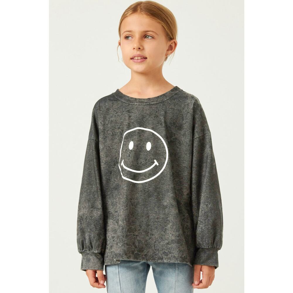 HAYDEN Sunni Girls Smiley Face Black Wash Sweatshirt Medium